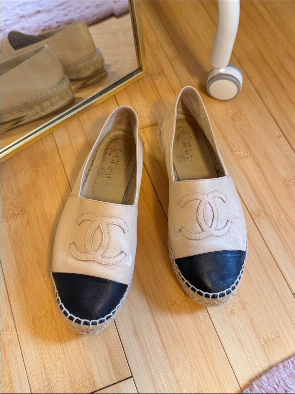 Chanel Leather Espadrilles - Beige & Black